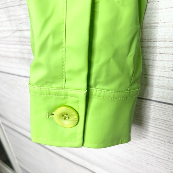 Vintage Braetan Bright Lime Green Double-Breasted Belted Trench Coat Size Small - Picture 11 of 13